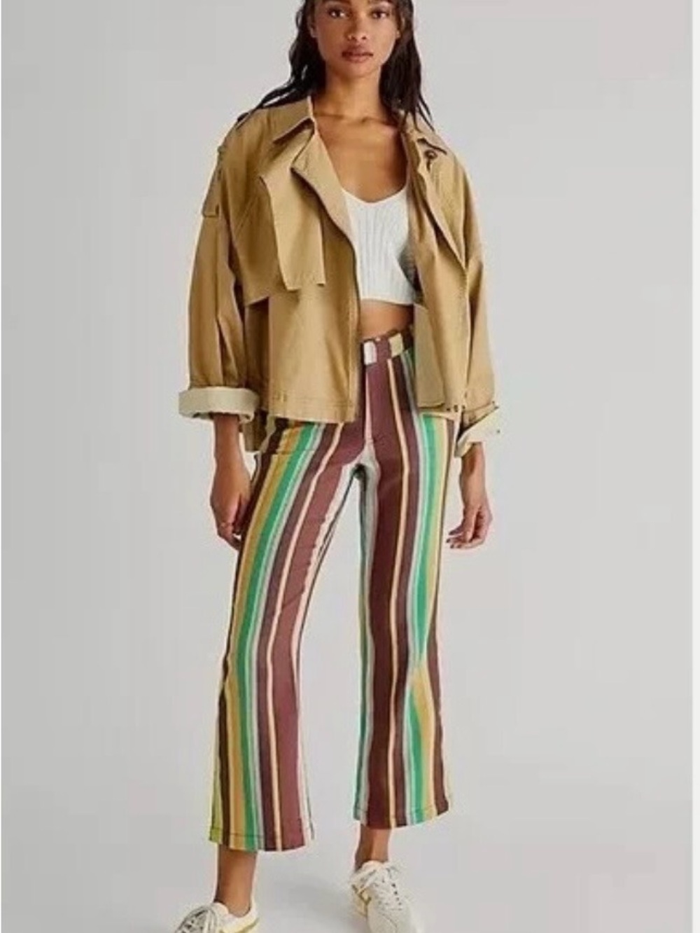 Free People, Slim Striped Multicolor High-Rise Crop Flare Pants